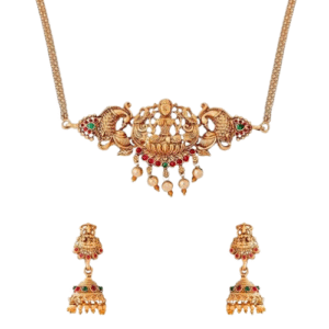 Traditional Temple Design Gold-Plated Necklace Set with Earrings –  Indian Jewellery for Women