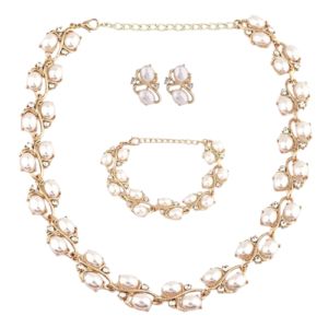 Elegant Gold-Plated Pearl Jewellery Set for Women – Necklace, Bracelet & Earrings